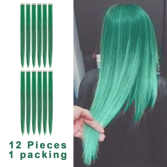 Creamily 20'' Hair Extension for Grils Straight Green Clip in Hair Extension for Party
