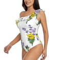 thumbnail image 3 of Picia Lavender Flowers Pattern Women's One Piece Swimsuits,One Shoulder Swimwear Asymmetric ,Ruffle Monokinis Bathing Suits,High Waisted Flattering Bathing Suits-Large, 3 of 8