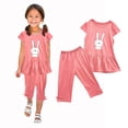 thumbnail image 2 of Zwiiyzr 1-10 Years Little & Big Girl Summer Outfits Cute Bunny Ruffle Short Sleeved Flutter Sleeve Elastic Waist Cropped Pants Daisy 2Pcs Clothing Set Pink, 2 of 5