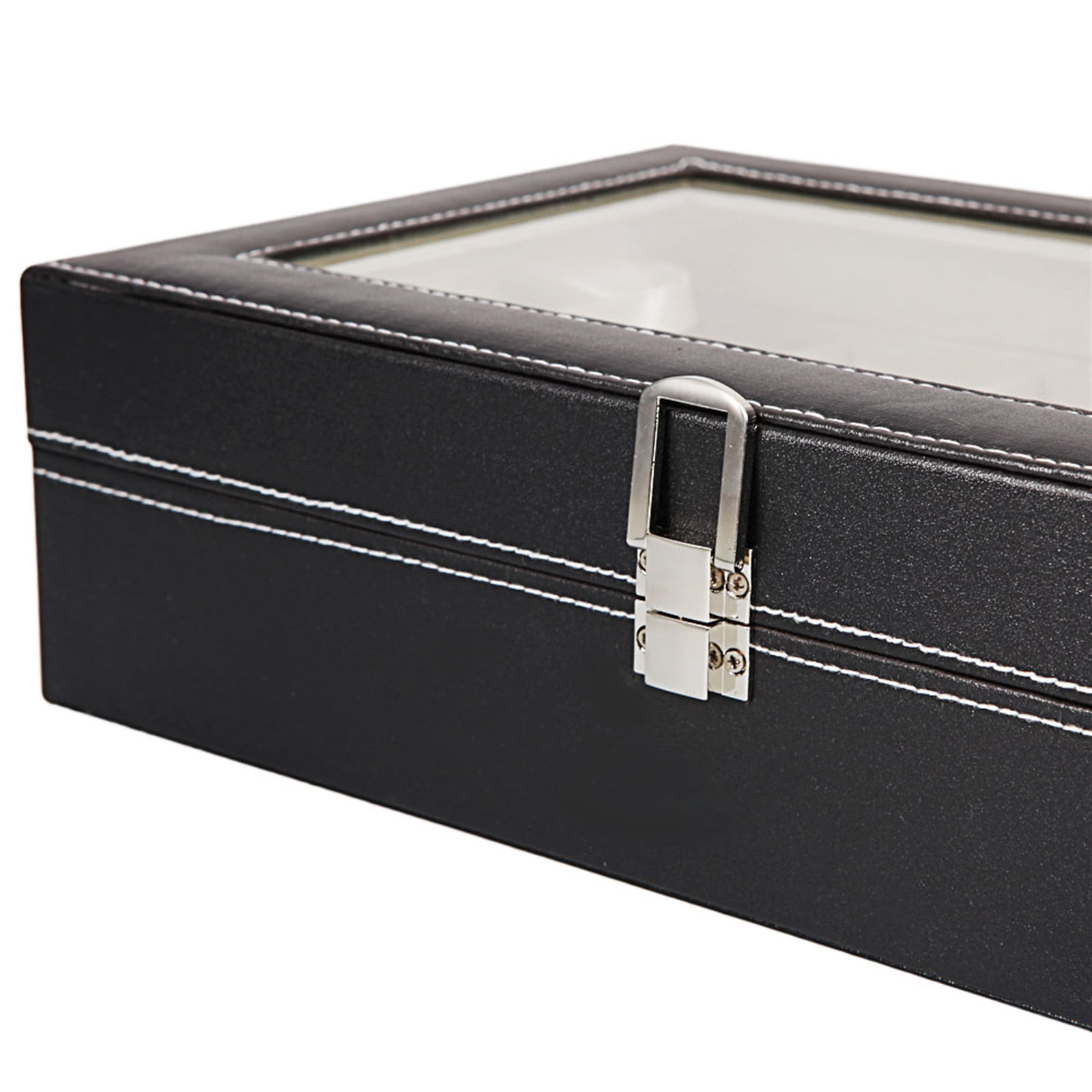12 Compartments Leather Watch Box Top-Opening Watch Storage Case Portable Watch Organizer Black