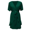 thumbnail image 5 of Bigersell Dresses for Women 2023 Party Ladies V-neck Solid Color Chiffon Elastic Waist Ruffled Short Sleeve Dress Homecoming Dresses Regular Sun Dress Dresses, Style 37448, Green XXL, 5 of 6