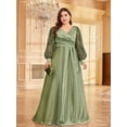 thumbnail image 3 of AURA Plus Size Satin V Neck Evening Gown Long Sleeve Formal Dress Elegant Maxi, 3 of 6
