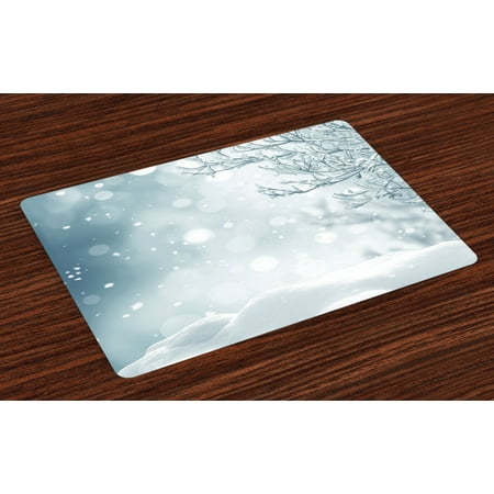 

Winter Placemats Set of 4 Christmas Image Snow and Frosted Tree Snowflakes Winter Season Illustration Washable Fabric Place Mats for Dining Room Kitchen Table Decor Slate Blue White by Ambesonne