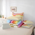 thumbnail image 5 of Homewish Khaki Square Buffalo Bedding Comforter Set for Kids, Kawaii Rainbow Line King Bedding Sets, Cute Cartoon Checkered Reversible Bed Sheets, Breathable Home Decor, 5 of 7