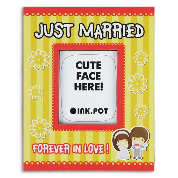 InkdotpotJust Married Forever In Love PhotoMagnetFrame-MagneticPhotoFramesFor Refrigerator Magnets- MiniPhotoFrames- Cute Gift ForWedding- Couple | 10 x 8 cm