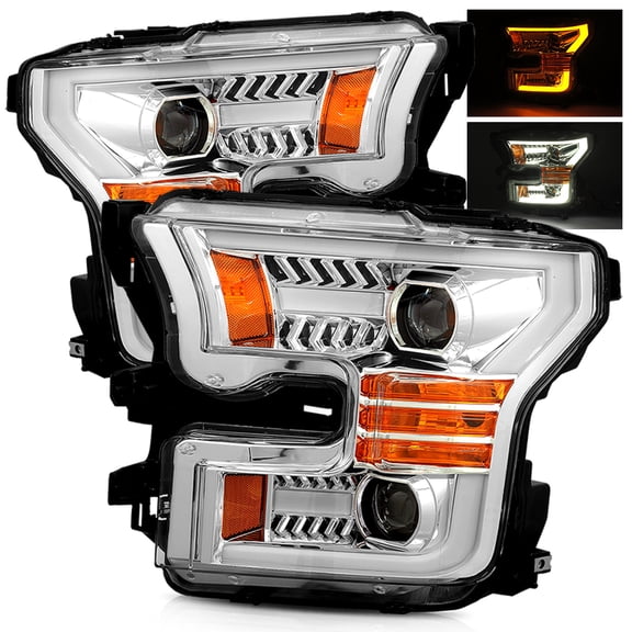 AlphaRex Base Model Chrome 15-17 Ford F150 Halogen Type Switchback DRL/Signal LED Tube Dual Projector Headlights
