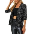thumbnail image 4 of INSPIRE CHIC Cardigan à Paillettes pour Femme Halloween Manches 3/4 Ouvert à l'Avant Fête Vestes en Velours à Paillettes Argent m, 4 of 6