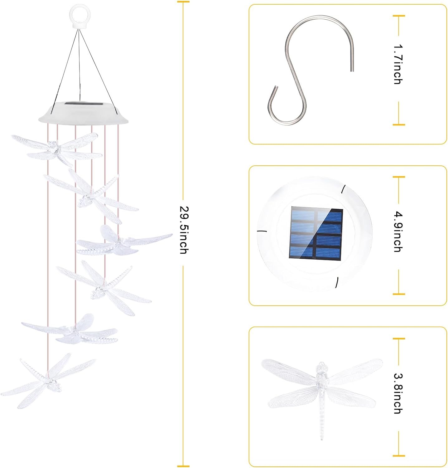 Qoosea Solar Dragonfly Wind Chimes Color Changing photo 6