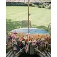 thumbnail image 3 of Outdoor Tablecloth with Umbrella Hole Zipper Spring Floral Round Tablecloth 54" Waterproof Outside Table Cloth Oil Painting Art Landscape Beach Patio Table Cover Tablecloths for Picnic Party, 3 of 8