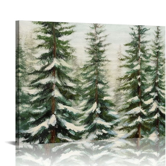 Pine trees, snow Canvas Canvas Wall Art Living Room Bedroom Home Office Wall Decor Wall Decor for Bathroom
