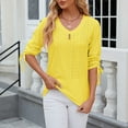 thumbnail image 6 of MIXUE Womens Summer Tops Summer Solid Color V Neck 3/4 Sleeve Slim Casual T Shirts Holiday Wear,Yellow,M, 6 of 9
