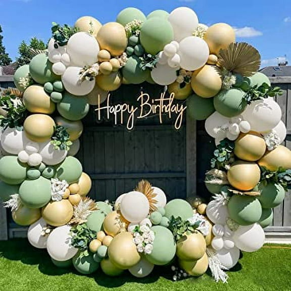 MMTX Sage Green Balloon Garland Arch Kit, Avocado Green White Gold Balloons for Baby Shower Birthday Wedding Graduation Tropical Party, Jungle Safari Theme Party Decoration