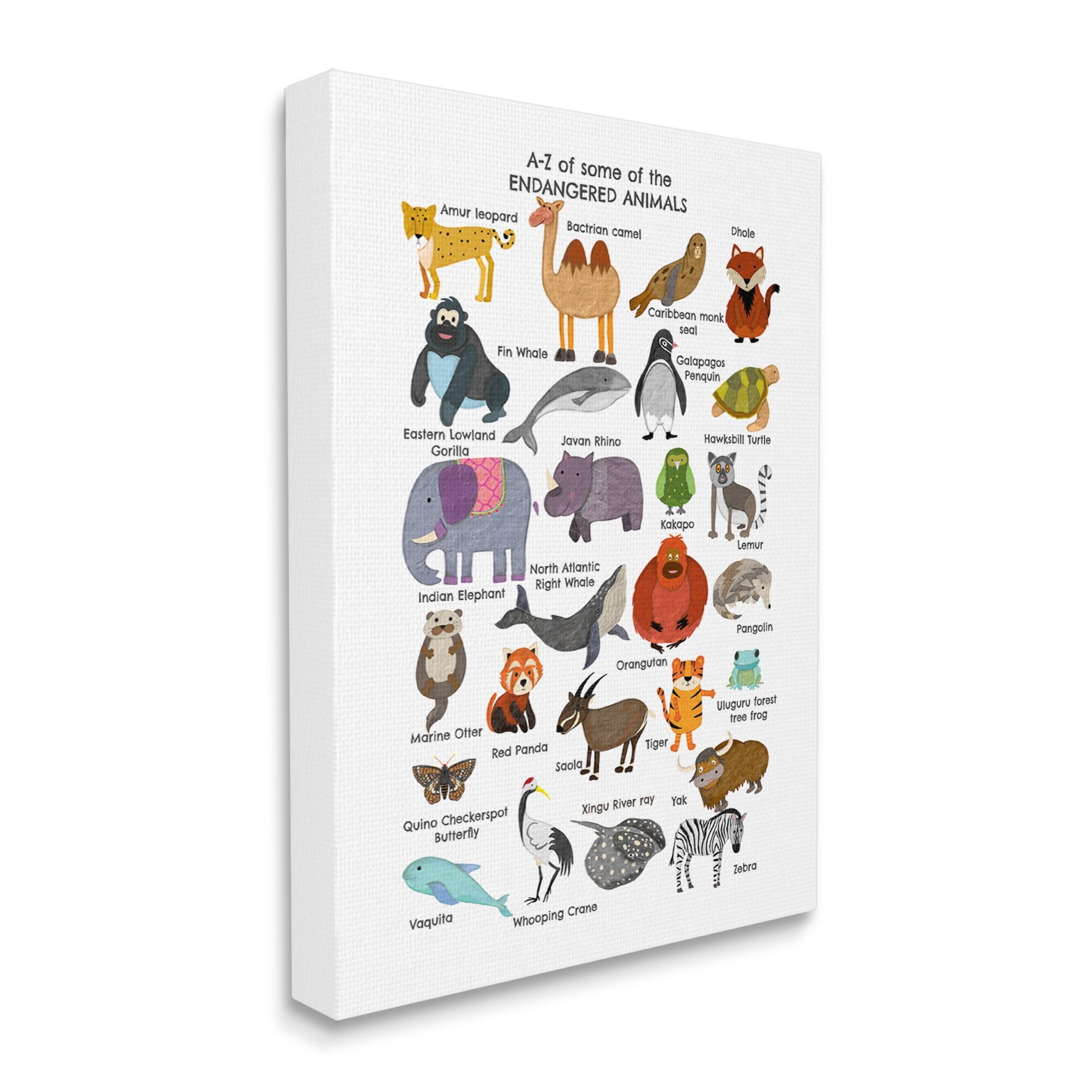 Stupell Industries Children's ABC chart of Endangered Animals Fun Alphabet, 30 x 40,Design by Sangita Bachelet