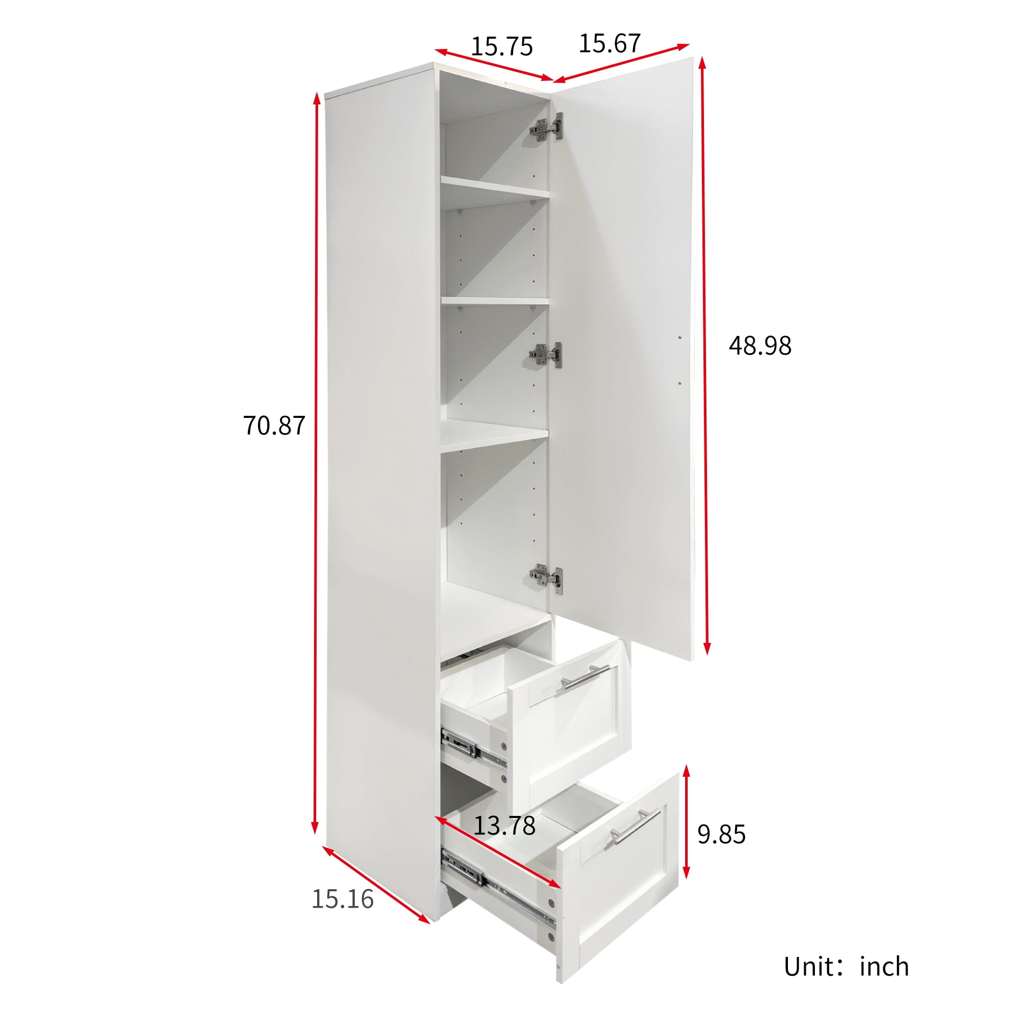 Leumius 71" Tall Kitchen Pantry Cabinet with 1 Doors and 2 Drawers,Freestanding Storage Cabinet for Kitchen,Dining Room,White