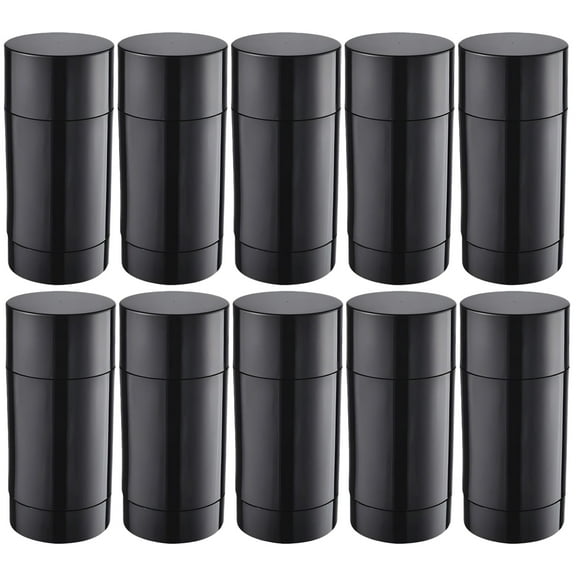 Deodorant Stick Containers 10 Pack, Black Empty Twist Up Tubes with Caps, 2.65 oz Oval Shaped Push Up Bottles, DIY Cosmetic Storage for Homemade Deodorants