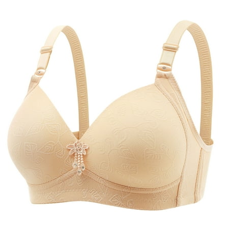 Wireless Push up Bras for Women Full-Coverage Bra Feature V-Neck Longline Bra Style W-867 Hook and Eye Closure Plus Size Nursing Bra Beige XL