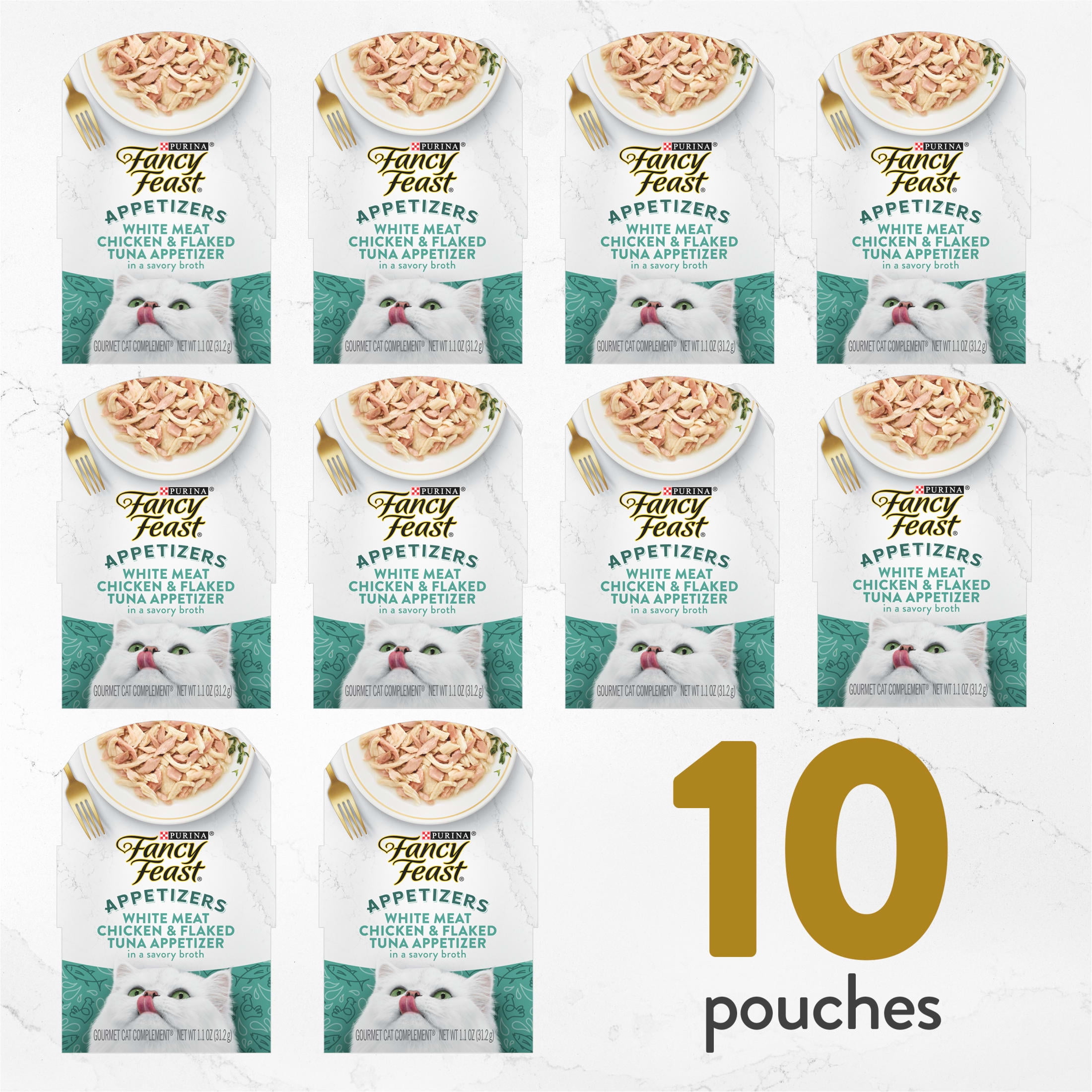 Purina Fancy Feast White Meat Chicken & Flaked Tuna Appetizer for Cats, 1.1 oz Tray