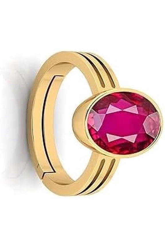 6.50 Ct Natural Ruby (Manik) Gemstone Adjustable Ring for Men And Women Panchdhatu Gold Plated Birthstone Jewelry