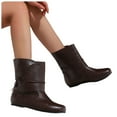 thumbnail image 1 of Bottes Rétro à Revers Mi-Mollet pour Femmes Hommes Unisexe Romaines en Cuir à Brides à Lacets Sans Talon Plates Bottes d'Équitation de Combat Brunes Taille 5,5, 1 of 7
