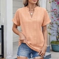 thumbnail image 4 of Scyoekwg Women Summer Shirts Short Sleeve V Neck Eyelet Tops Dressy Casual Loose Blouses Solid Color Trendy Clothes (Orange,L), 4 of 8