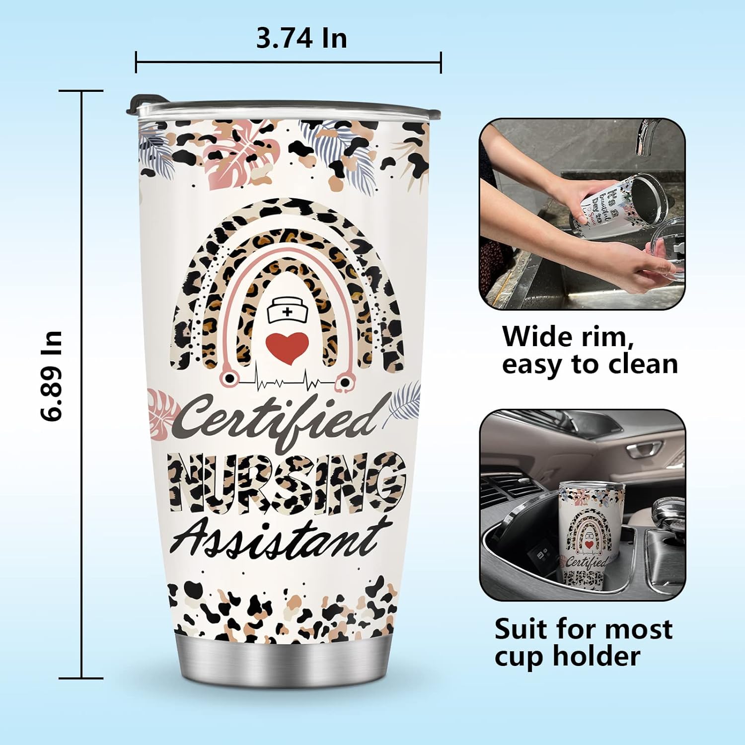 Nurse Mug Tumbler Gifts for Women Nursing Practitioner Nurses Week Day Birthday Graduation Present for Travel Home Office School 20oz Insulated Cup with Lid for Water Iced Tea Coffee