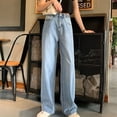 thumbnail image 3 of JANDEL High Waist Drop Jeans Wide Leg Loose Straight Pants Wild Pants, Blue XL, 3 of 7