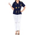 thumbnail image 4 of HAPPY BAY Women's Casual Hawaiian Short Sleeve Blouse Shirt Solid Blouses Button Up Dress Tops Tee Shirts Dresses for Women M Dark Indigo_AD590, 4 of 5