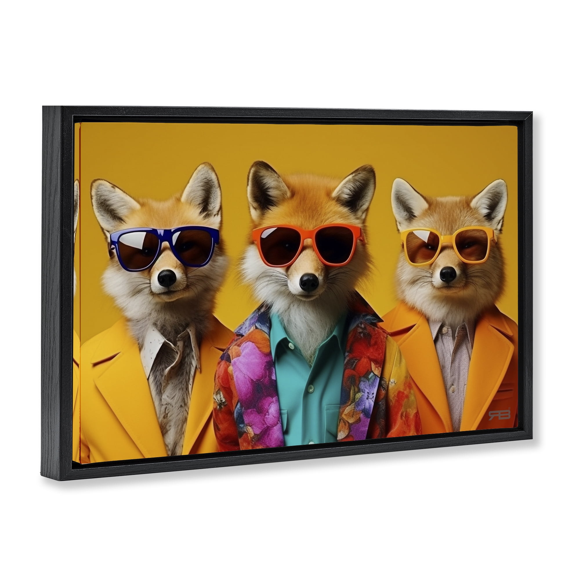 Stupell Industries Stylish Fashion Foxes Animals & Insects Painting Black Floater Framed Canvas Art Print Wall Art, 31 x 21