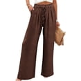 thumbnail image 2 of Miluxas Womens Spring Summer Solid Wide Leg Pants Pull on Stretchy Work Dress Pants High Waist Pleated Business Casual Trousers with Pockets Brown, 2 of 5