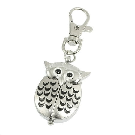 Unique Bargains Unique Bargains Silver Tone Black Owl Pendant Knob Adjustable Time Keyring Watch