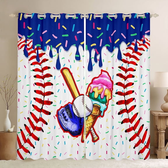 Erosebridal Teens Sport Baseball Black Out Curtains,Ice Cream Drip Dessert Curtains Pack of 2 (42x63 Each) For Boys Girls,Blue Pink