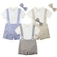thumbnail image 2 of Newborn Baby Boys Polo Romper Tops Suspender Pants Button Gentleman Bow-Knot Outfits, 2 of 7