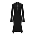 thumbnail image 4 of Pulls pour Femmes, Élégant Robe Chandail en Chiffon Uni à Manches Longues Demi-Fermeture à Glissière Évasées en Tricot Résille, Robe Maxi pour Femmes, 4 of 9