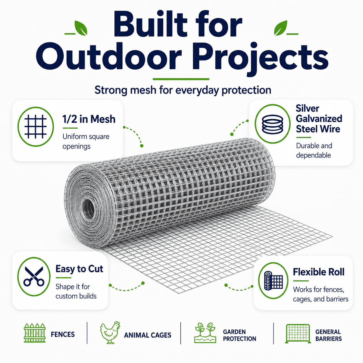 Yeslife 48 in. x 100 ft. Hardware Cloth, 1/2 in. Mesh Galvanized Wire Fence Roll, Chicken Wire for Chicken Coops, Rabbit Cages and Gardens