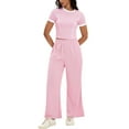 thumbnail image 2 of ATHLECHIC Women's 2 Piece Summer Short Sleeve Crew Neck Crop Tops Wide Leg Pants Sweatsuit Sets XL Pink, 2 of 5