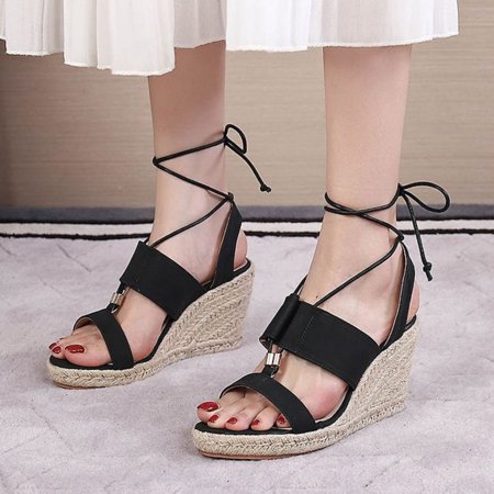 

PEASKJP Women Slide Sandals Ladies Summer Buckle Wedegs Round Toe Thick Heel Casual Sandals Women Sandals Wide Width Shoes Black 9