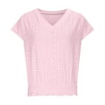 thumbnail image 4 of Elvqul Womens Short Sleeve Tops T Shirts Hollow Holiday V-Neck Blouses for Juniors Casual, 4 of 6