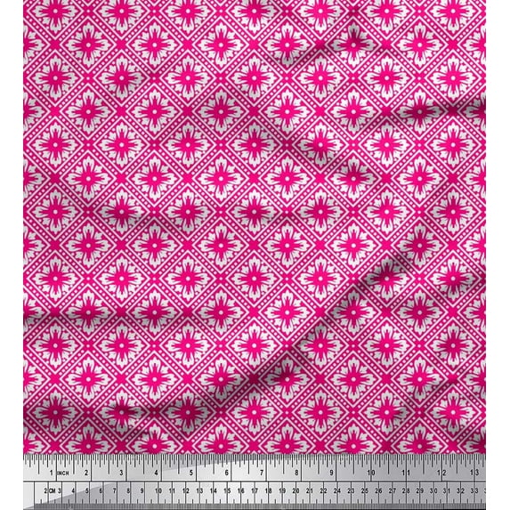 Soimoi Poly Georgette Fabric Floral & Geometric Ethnic Printed Craft Fabric by The Yard 52 Inch Wide