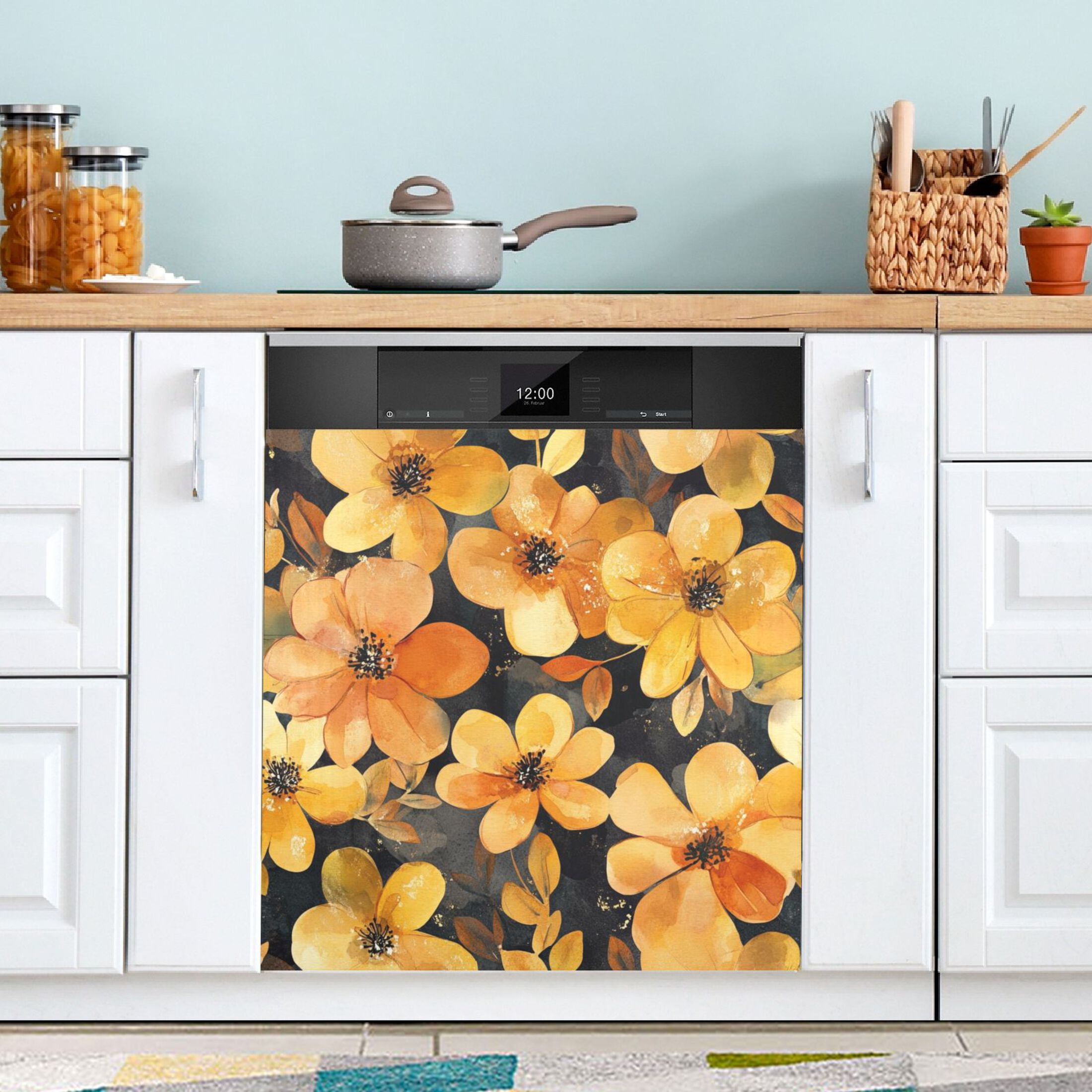 Dishwasher Magnetic Sticker 23x26 Inch Refrigerator Magnetic Sticker Washing Machine Magnetic Sticker Kitchen Panel Magnetic Sticker Home Decor Cartoon Gold Flowers