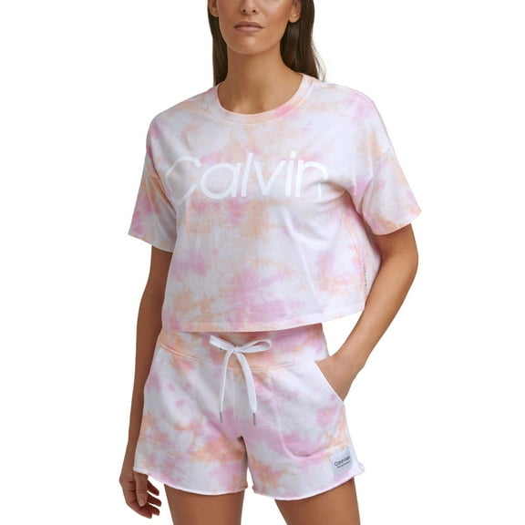 Calvin Klein Womens Performance Cropped Tie-Dyed T-Shirt