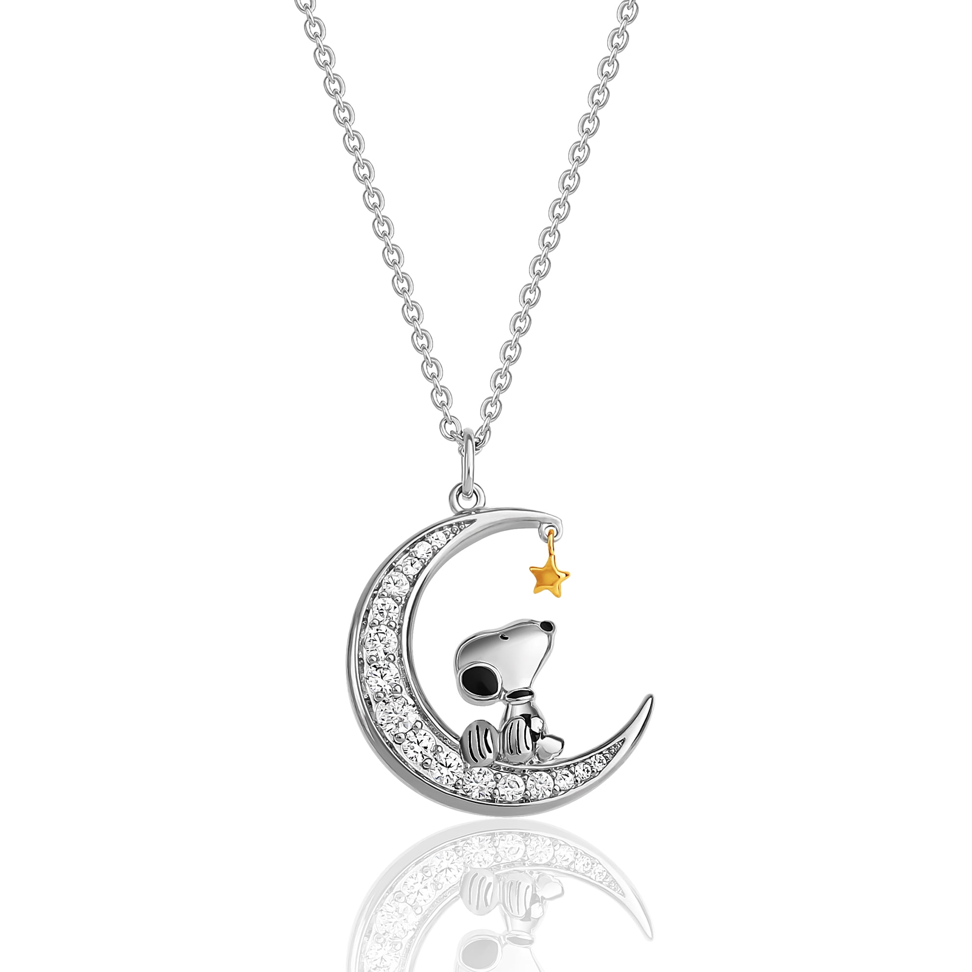 Peanuts Women's Snoopy Necklace 18", Snoopy Jewelry with Moon Pendant