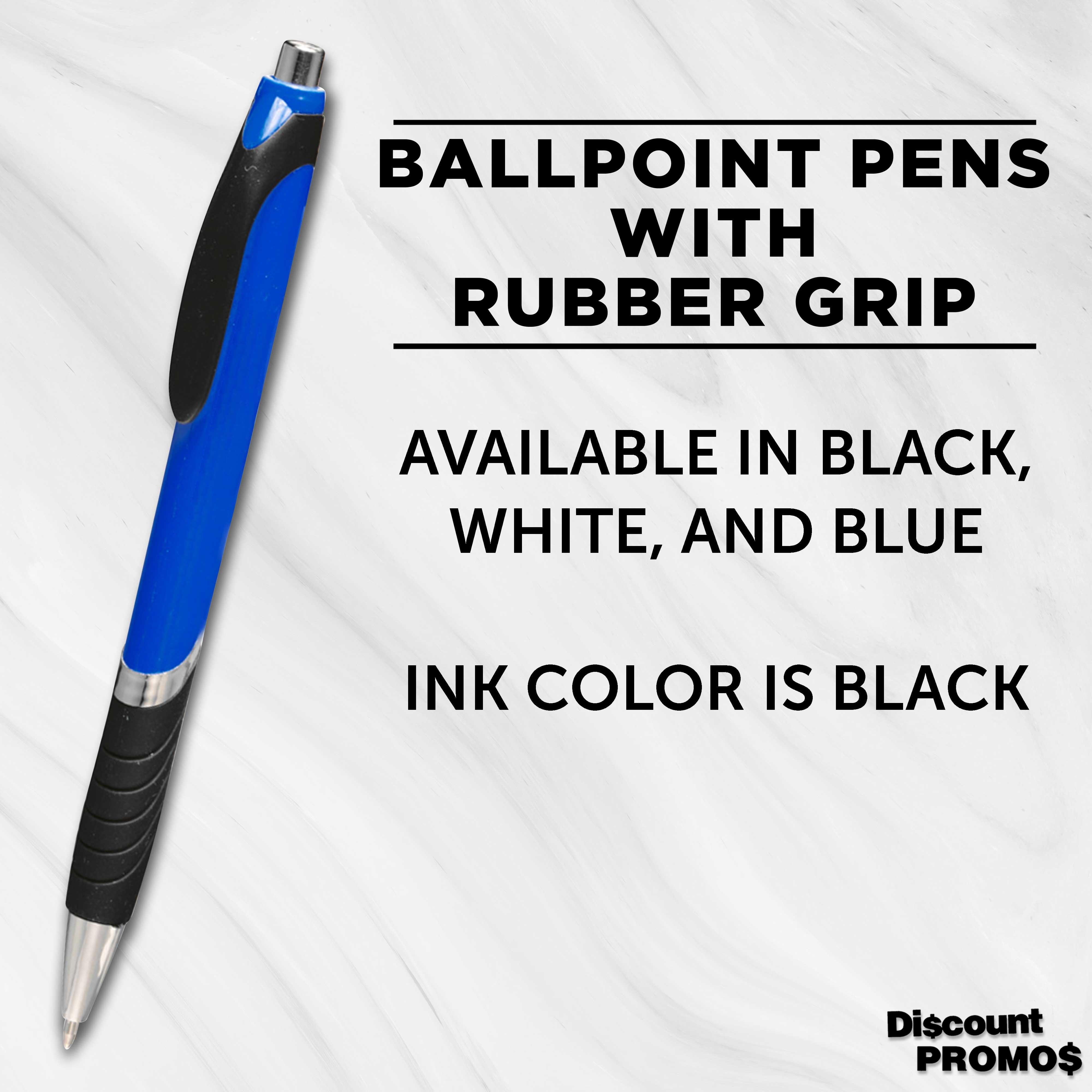 Ballpoint Pens With Rubber Grip - 10 pack - Black Ink Ball Point Pen with Soft Touch Plastic - Blue