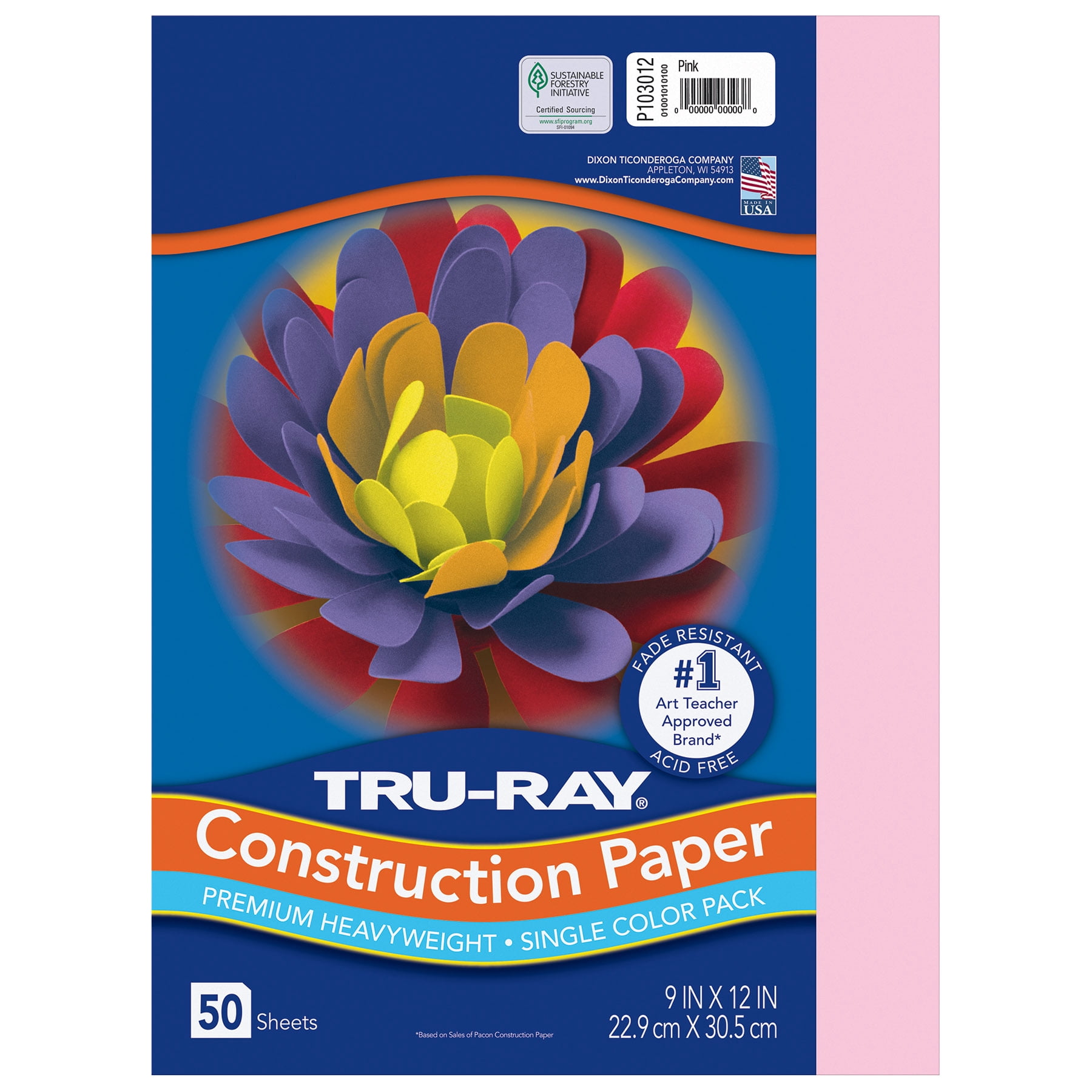 Tru-Ray Construction Paper, Heavyweight, Pink, 9" x 12", 50 Sheets Per Pack, 10 Packs