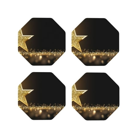 

Vsdgher Gold Glittering Stars Leather Coasters for Drinks Durable Drink Coasters 4 Set for Tabletop Protection Luxurious Home Décor and Housewarming Gift-Octagon