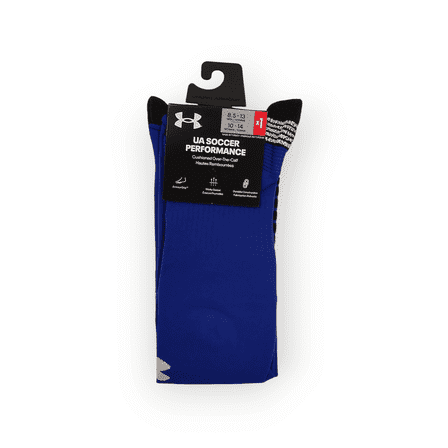UA Soccer Performance Cushioned OTC Socks, M 8.5-13/W 10-14, Royal Blue
