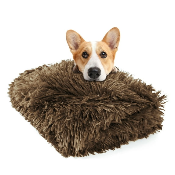 Waterproof Dog Blanket for Bed Couch Sofa, Soft Warm Fluffy Faux Fur Fleece Puppy Blankets for Medium Dog Cats, Machine Washable Pet Blanket for Furniture, Brown, 30"×30"