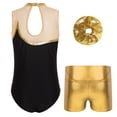 thumbnail image 2 of Sinleey Kids Girls Dance Outfit Sleeveless Ballet Gymnastic Leotard Bodysuit with Metallic Shorts Gold 14, 2 of 7