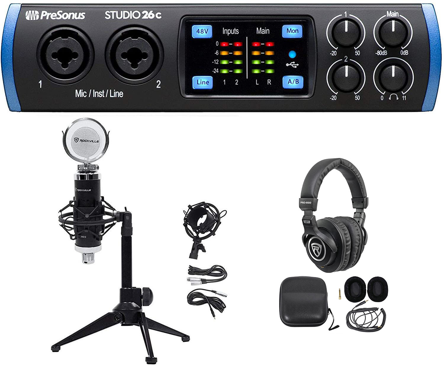 1Person Podcast Podcasting Recording Kit w/Presonus STUDIO 26C