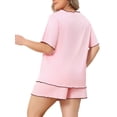 thumbnail image 3 of Agnes Orinda Women Plus Size Mother's Day 2 Piece Nightwear Round Neck Sleepwear Tops and Shorts Lounge Home Casual Pajama Sets 3X Pink, 3 of 6