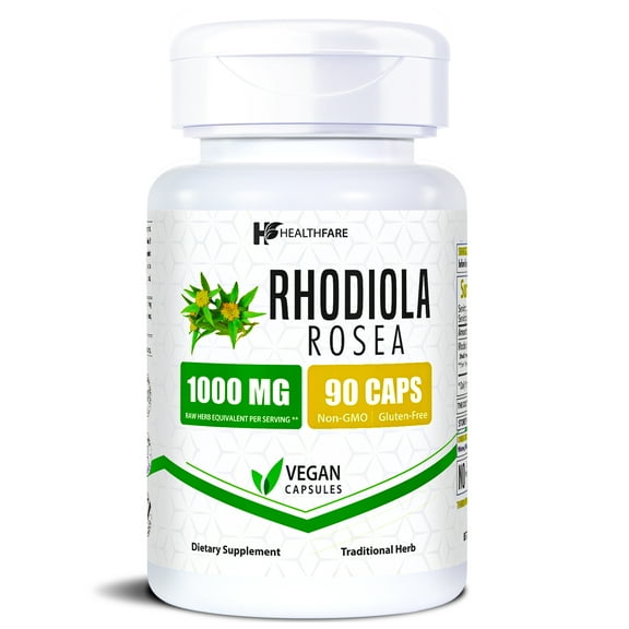 HealthFare Rhodiola Rosea Supplement 1000mg | 90 Vegan Capsules | Extra Strength Adaptogenic Herb Formula | Supports Energy, Stress & Focus | Non-GMO, Gluten-Free | Made in USA